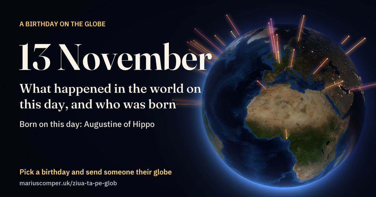 The Earth on 13 November, with the rays of the day’s events