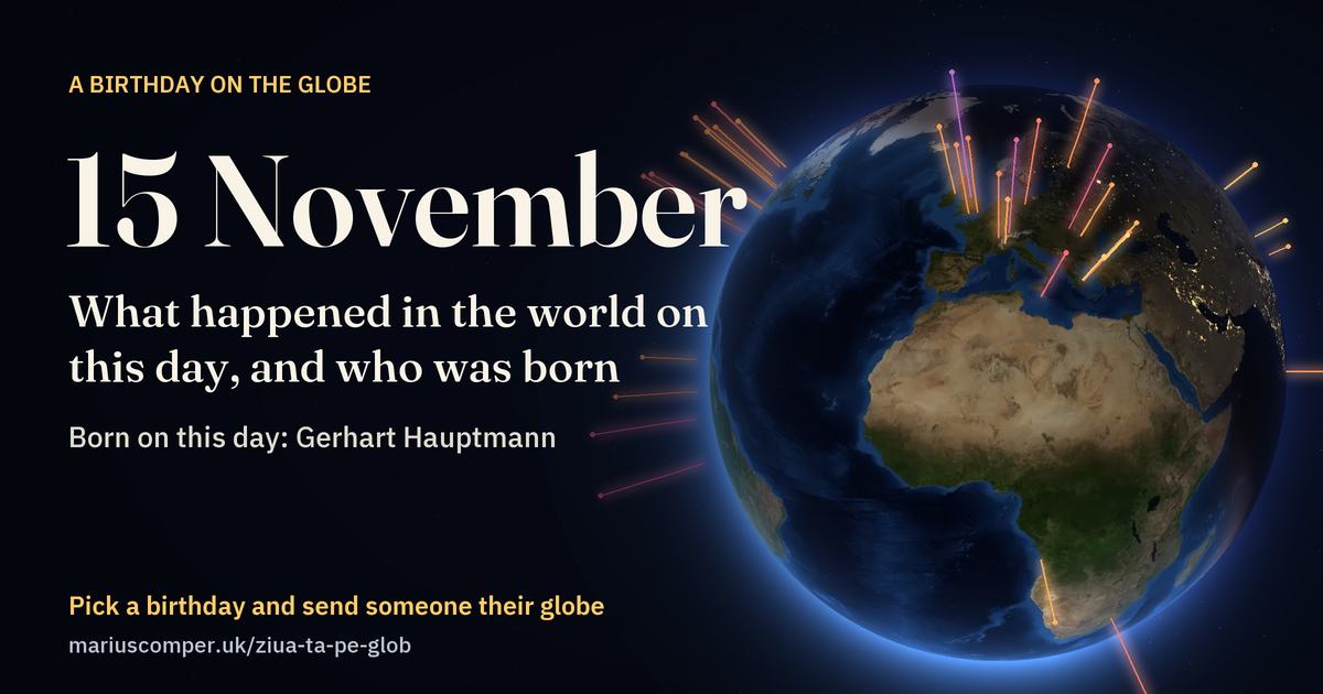 The Earth on 15 November, with the rays of the day’s events
