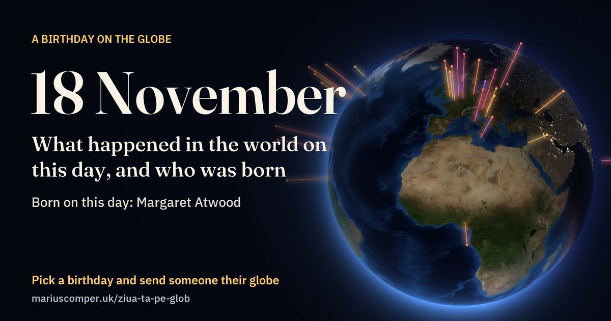 The Earth on 18 November, with the rays of the day’s events