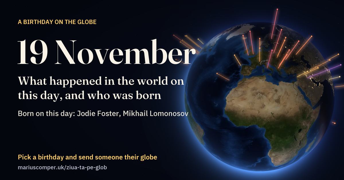 The Earth on 19 November, with the rays of the day’s events