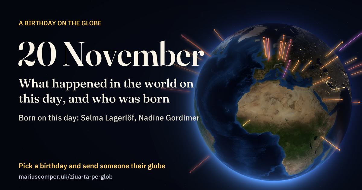 The Earth on 20 November, with the rays of the day’s events