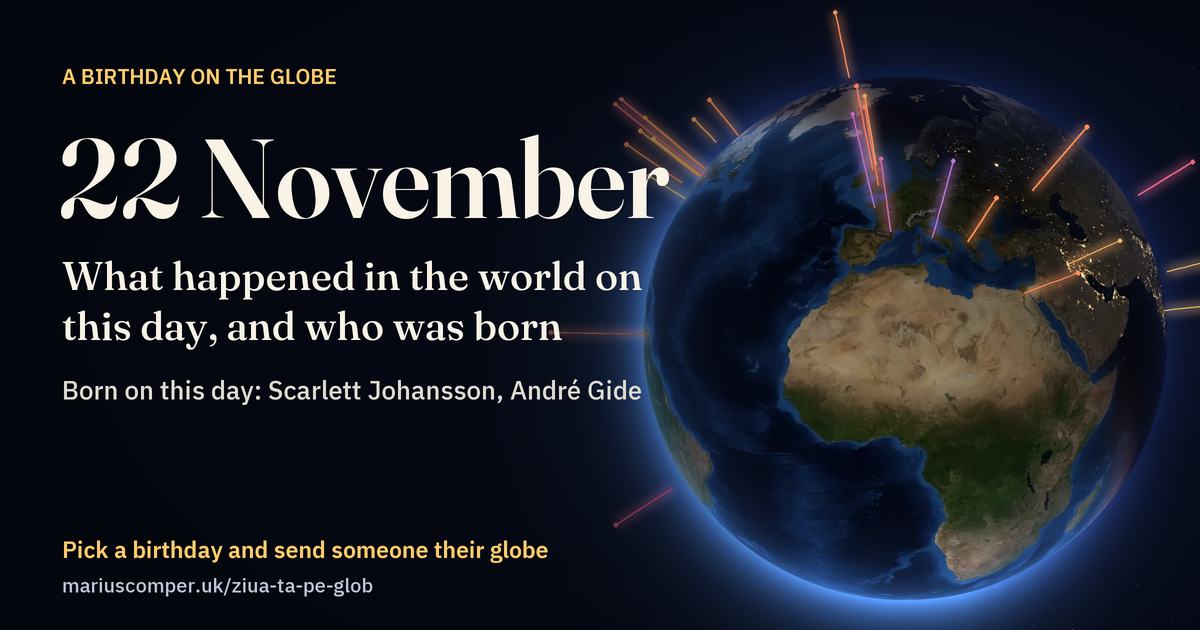 The Earth on 22 November, with the rays of the day’s events