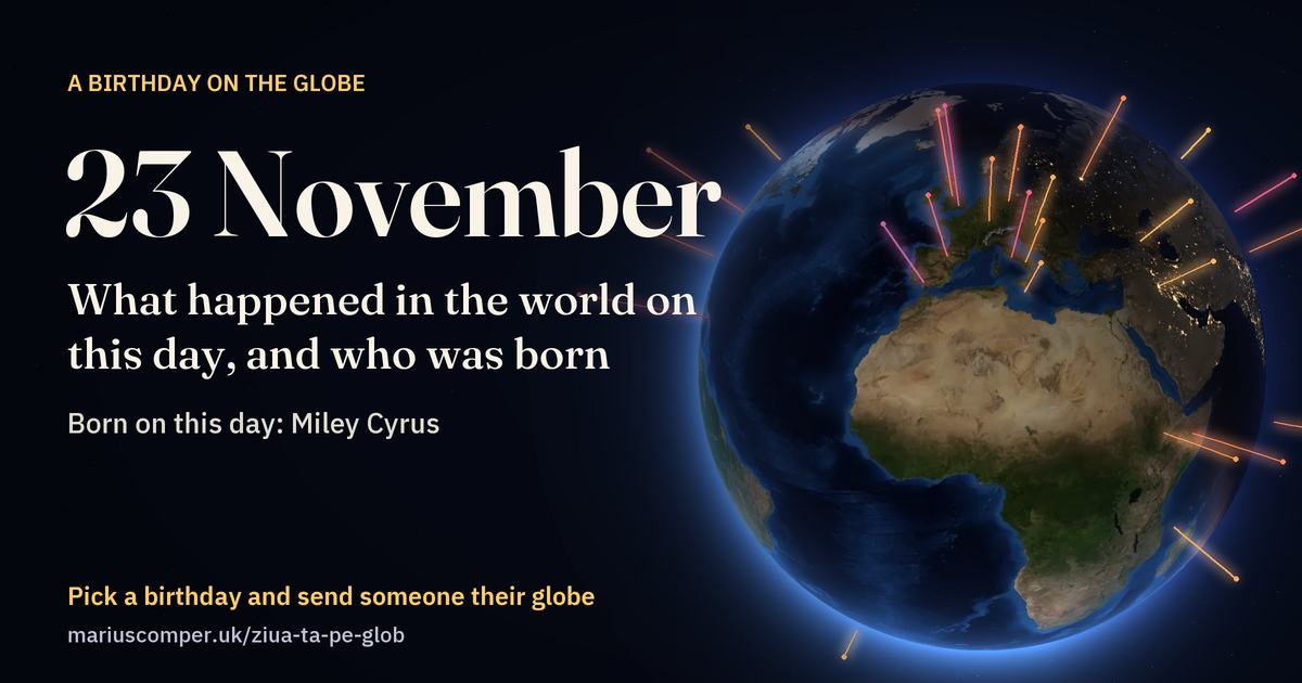 The Earth on 23 November, with the rays of the day’s events