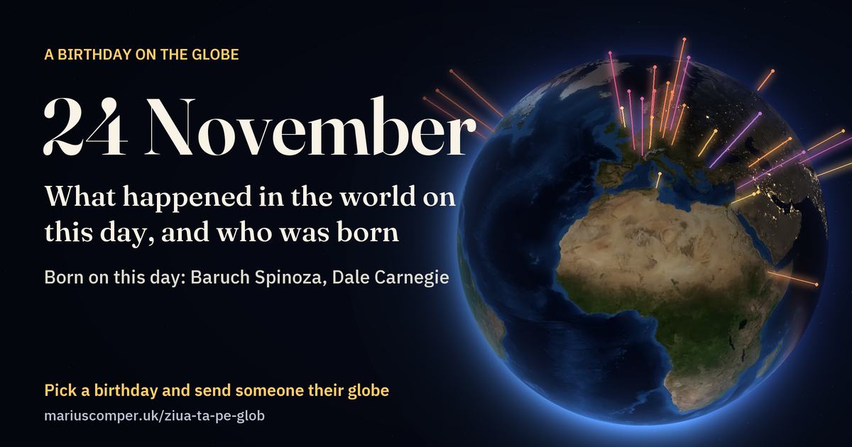 The Earth on 24 November, with the rays of the day’s events