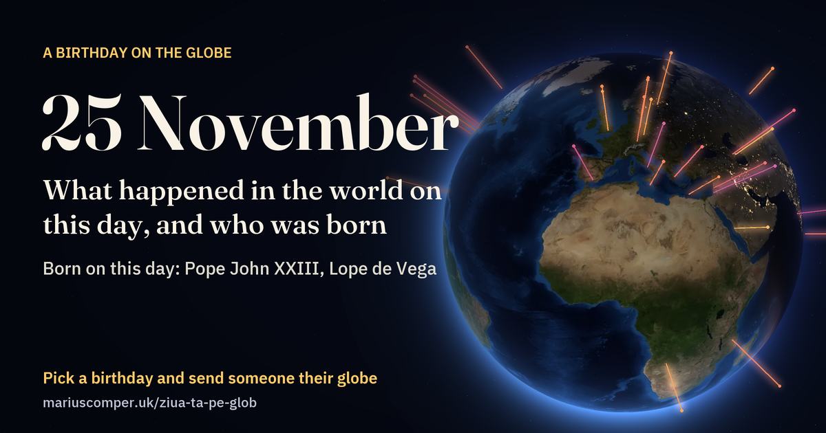 The Earth on 25 November, with the rays of the day’s events