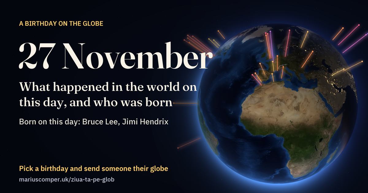 The Earth on 27 November, with the rays of the day’s events