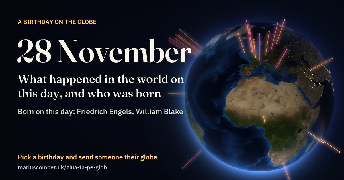 The Earth on 28 November, with the rays of the day’s events