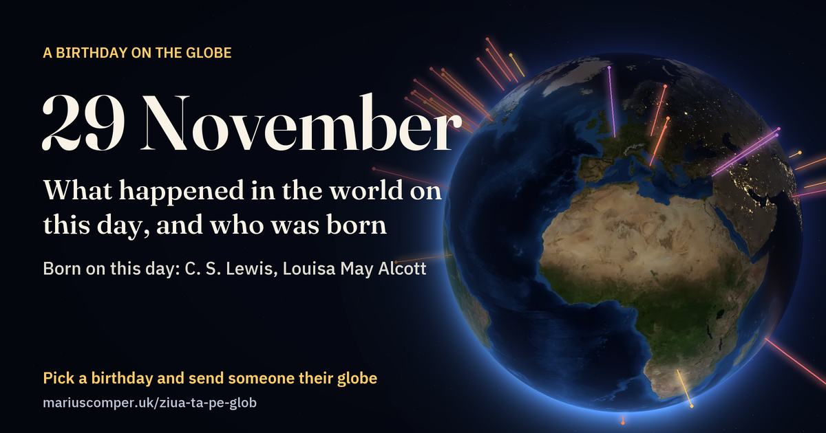 The Earth on 29 November, with the rays of the day’s events