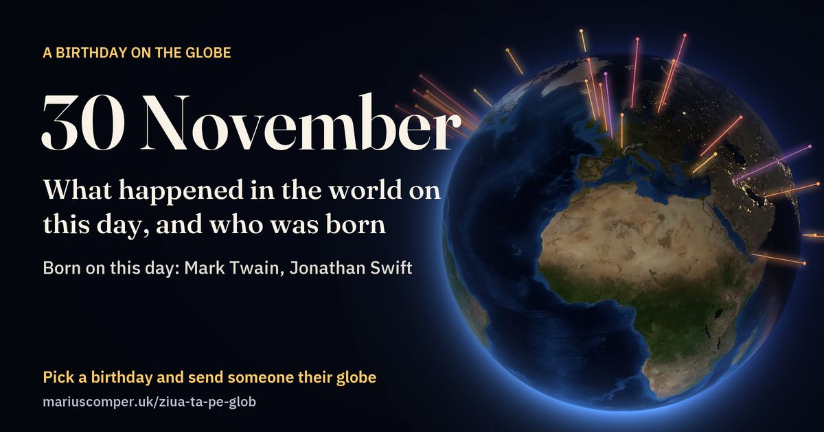 The Earth on 30 November, with the rays of the day’s events