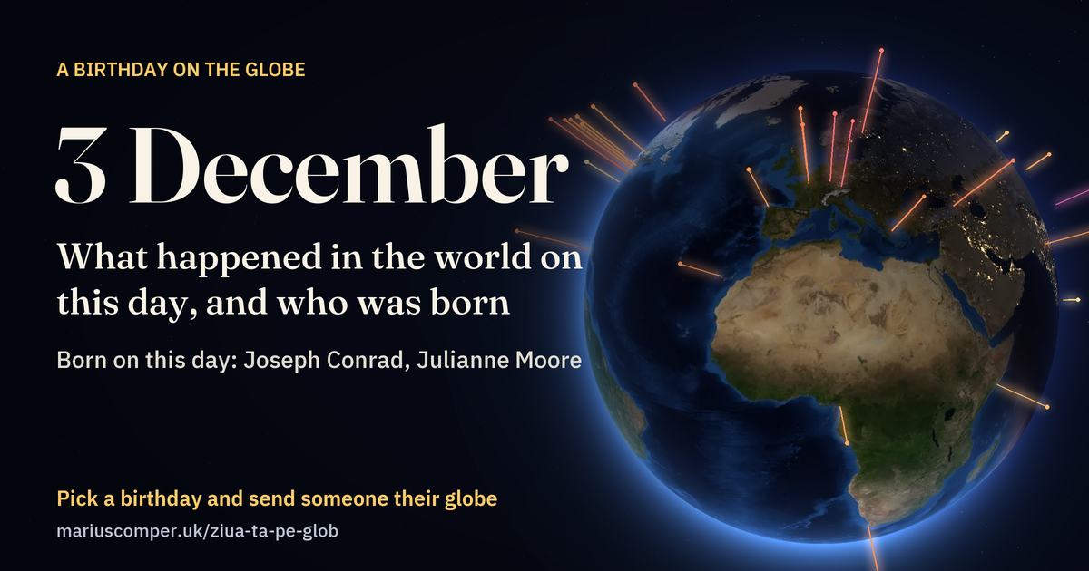 The Earth on 3 December, with the rays of the day’s events