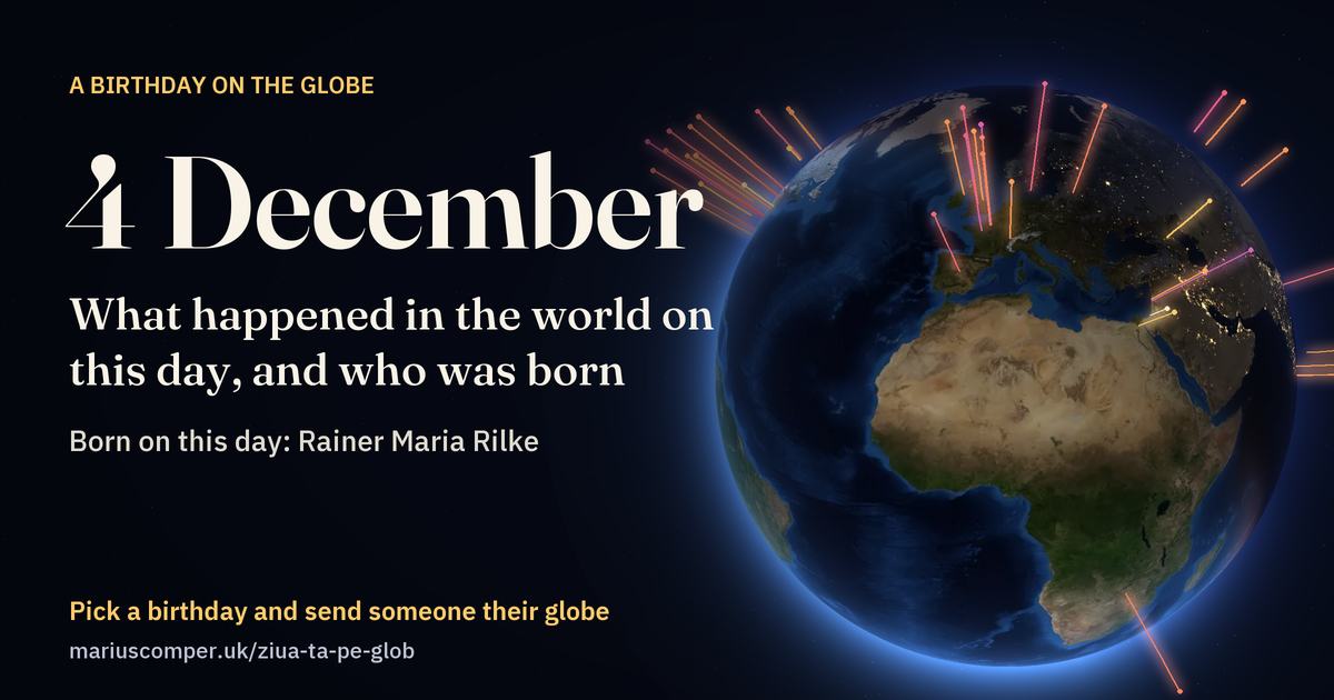 The Earth on 4 December, with the rays of the day’s events