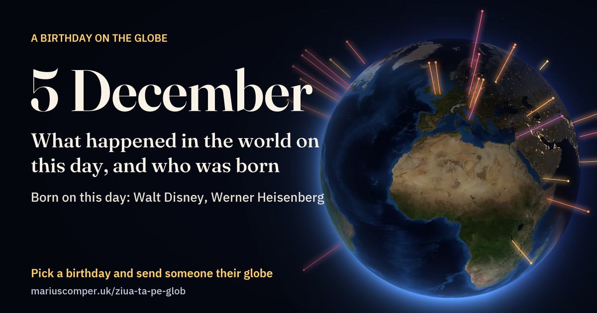 The Earth on 5 December, with the rays of the day’s events