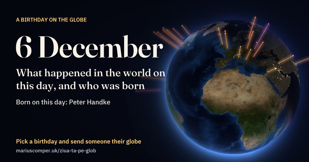 The Earth on 6 December, with the rays of the day’s events