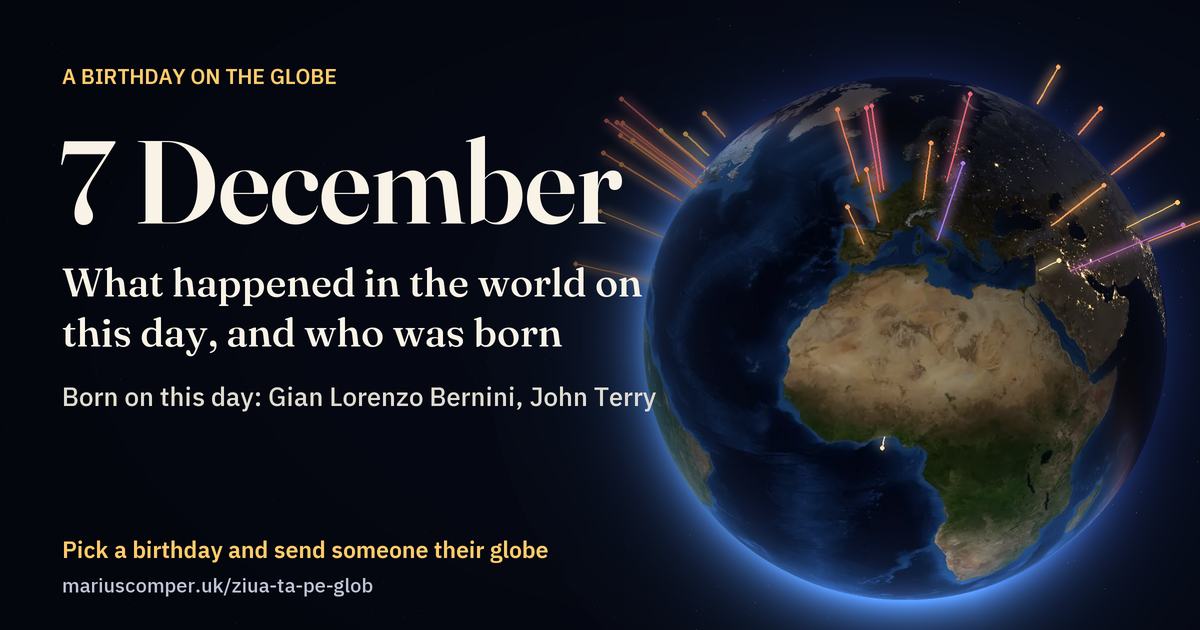 The Earth on 7 December, with the rays of the day’s events