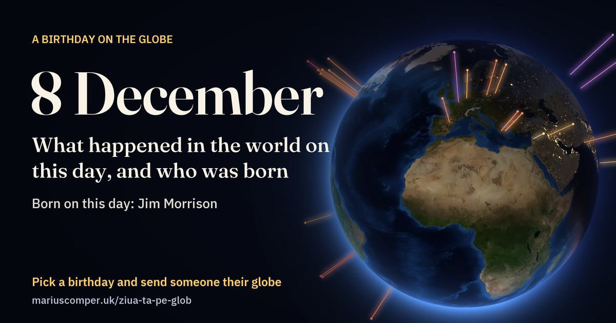The Earth on 8 December, with the rays of the day’s events