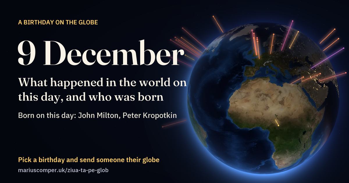 The Earth on 9 December, with the rays of the day’s events