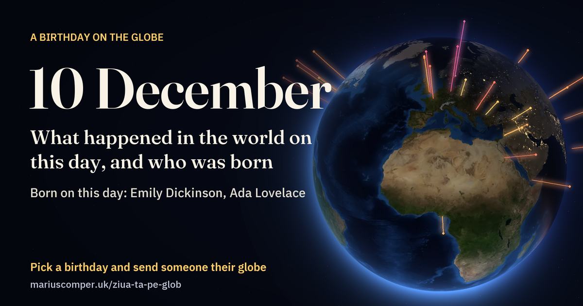 The Earth on 10 December, with the rays of the day’s events