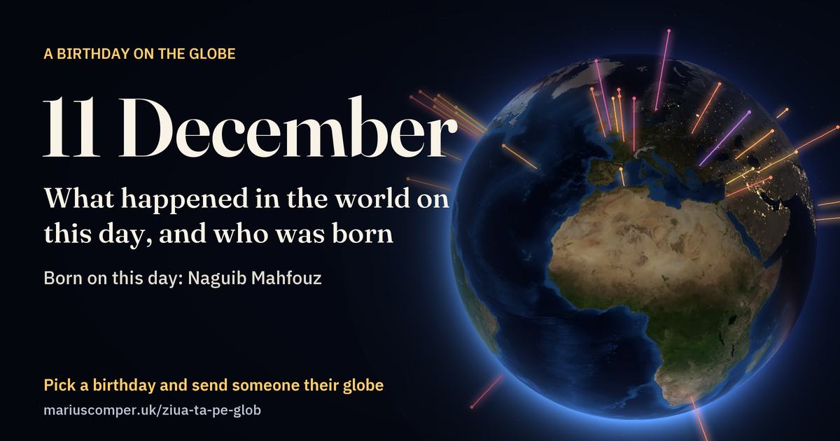 The Earth on 11 December, with the rays of the day’s events