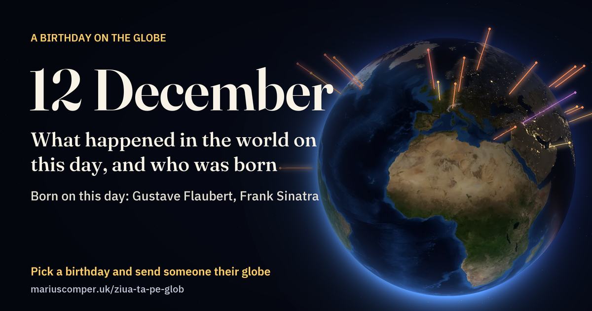 The Earth on 12 December, with the rays of the day’s events