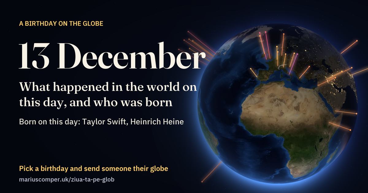 The Earth on 13 December, with the rays of the day’s events