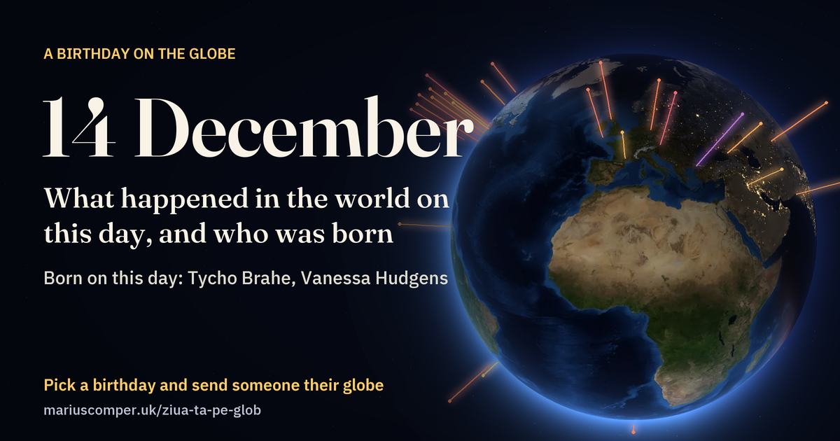The Earth on 14 December, with the rays of the day’s events