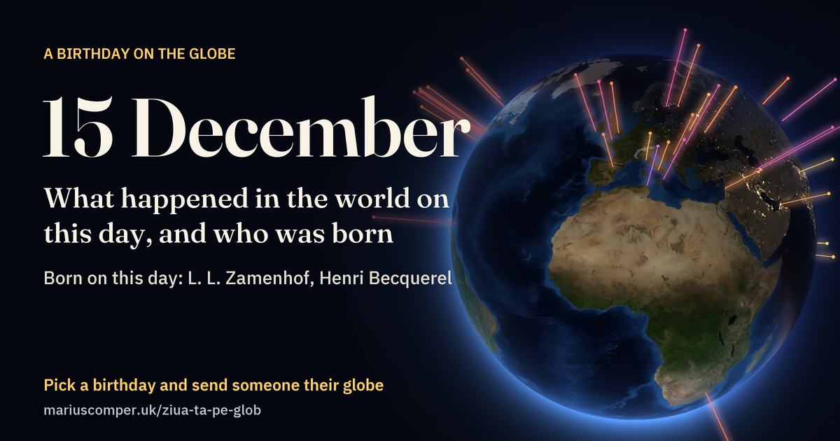 The Earth on 15 December, with the rays of the day’s events