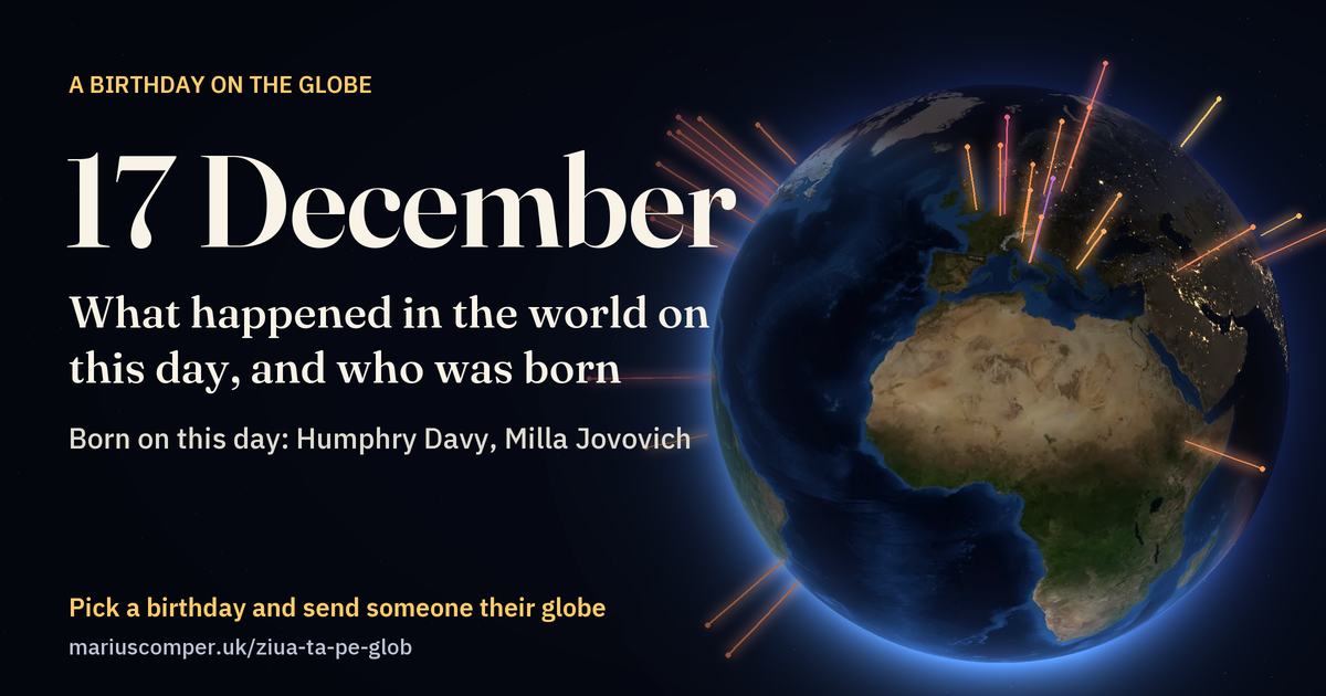 The Earth on 17 December, with the rays of the day’s events