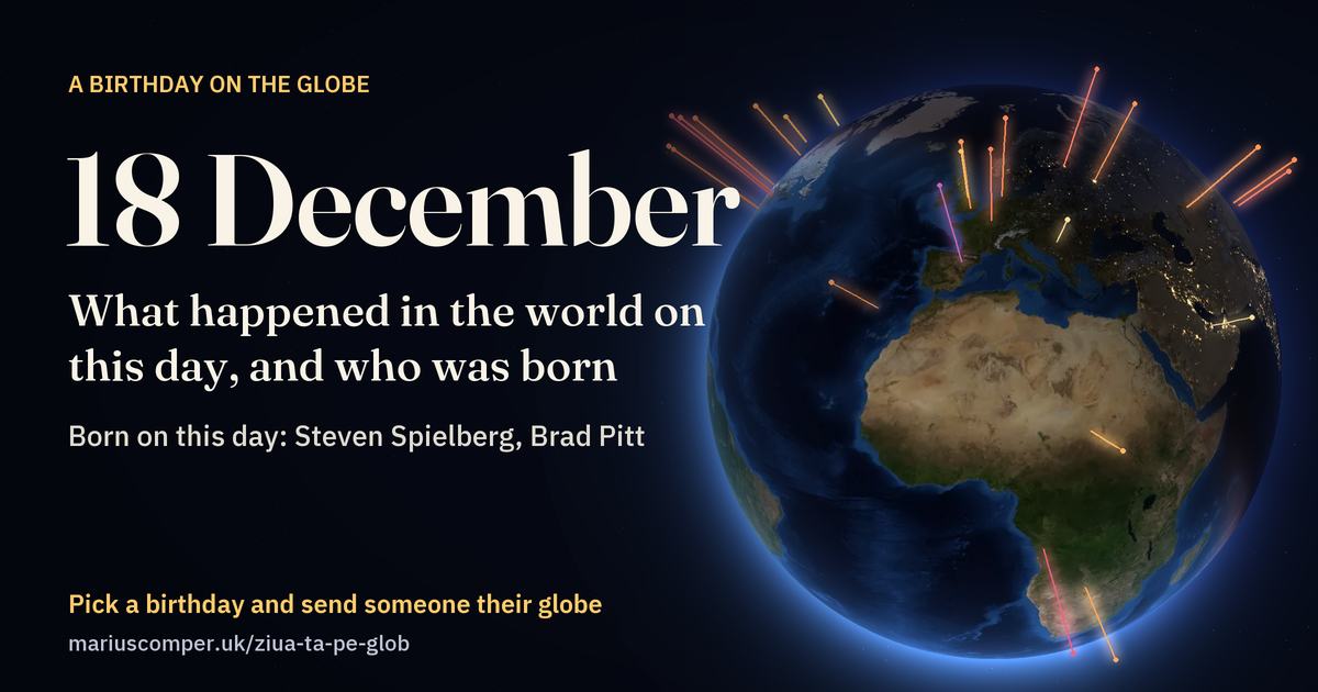 The Earth on 18 December, with the rays of the day’s events