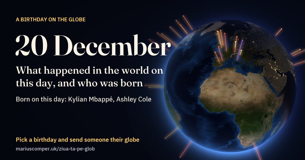 The Earth on 20 December, with the rays of the day’s events