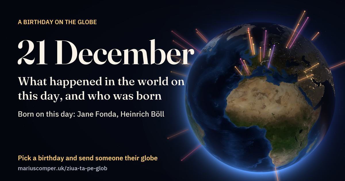 The Earth on 21 December, with the rays of the day’s events