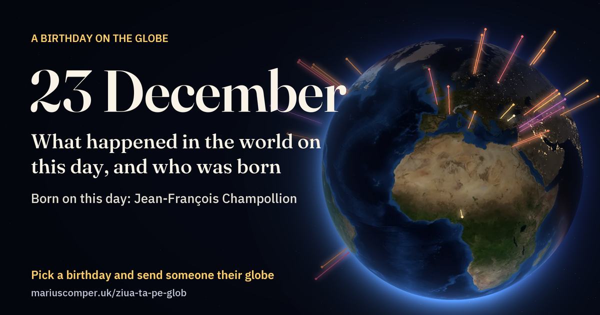 The Earth on 23 December, with the rays of the day’s events
