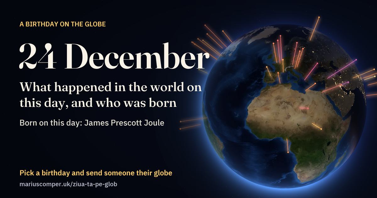 The Earth on 24 December, with the rays of the day’s events