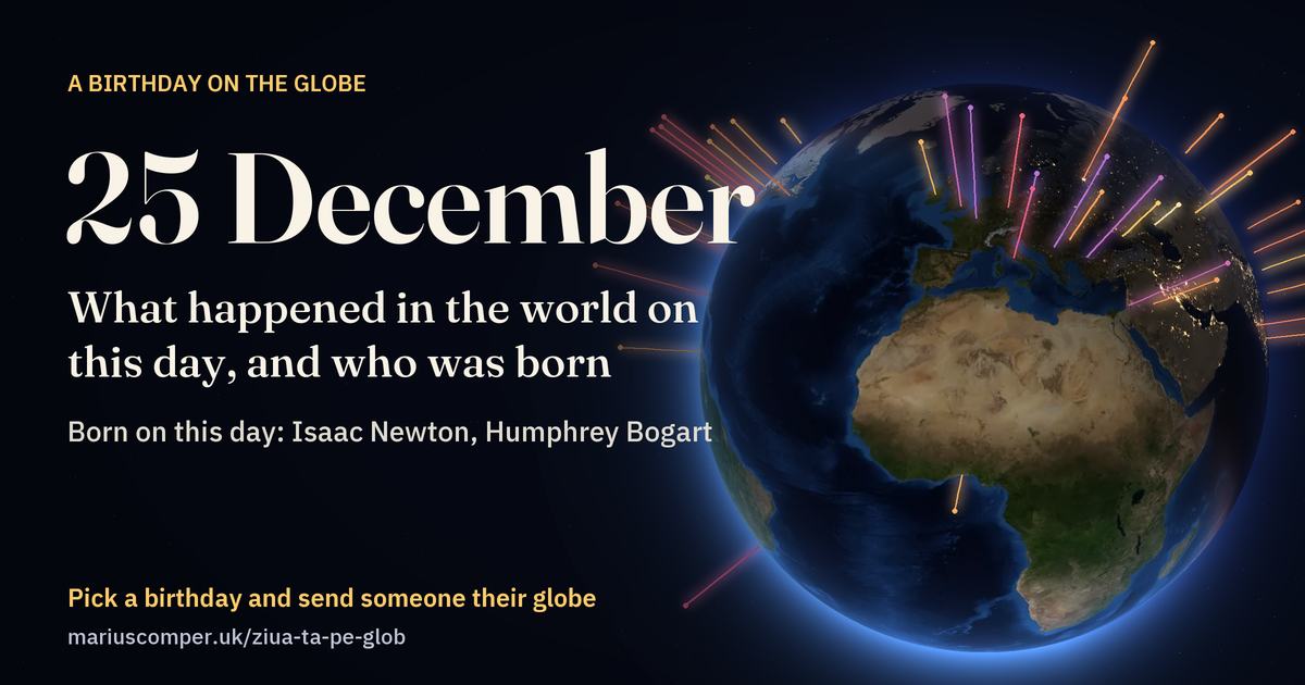 The Earth on 25 December, with the rays of the day’s events