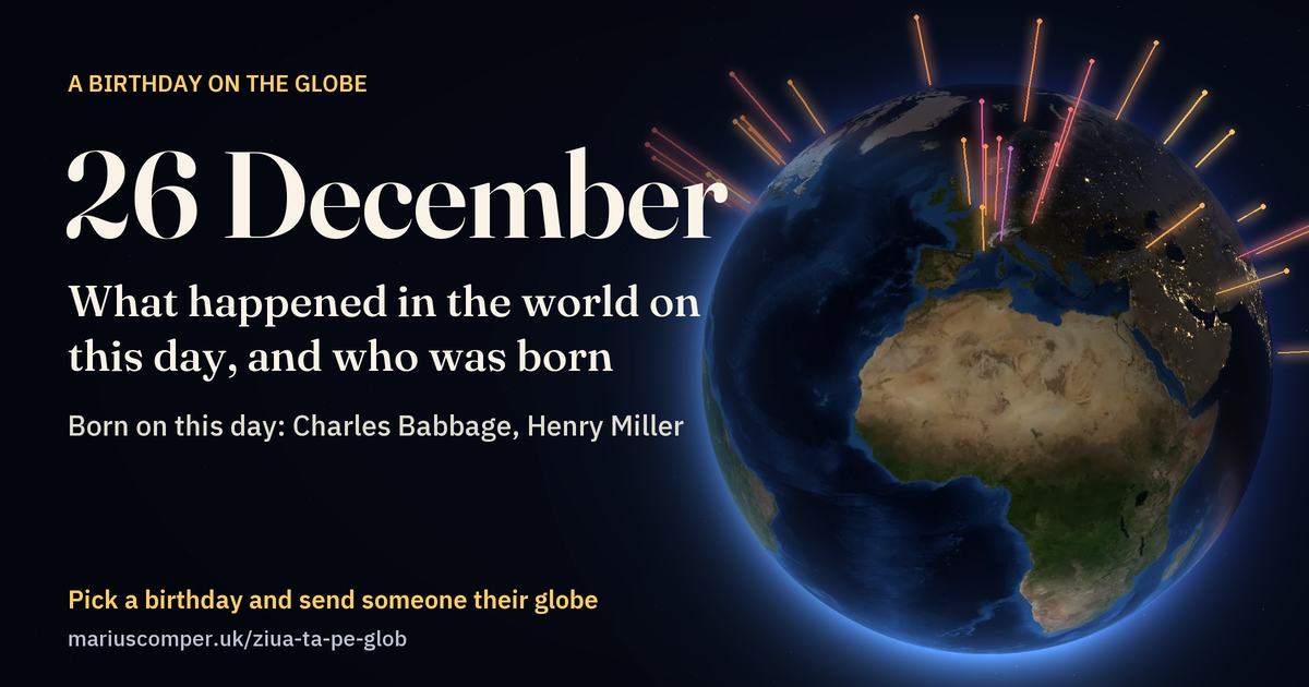 The Earth on 26 December, with the rays of the day’s events