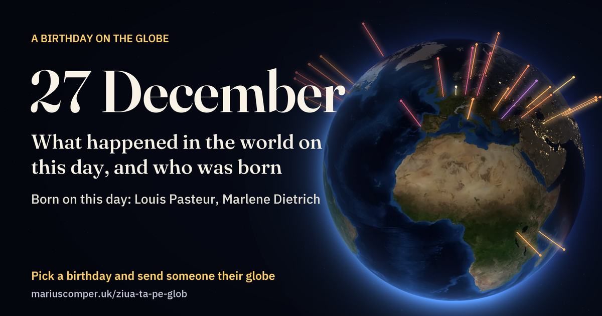 The Earth on 27 December, with the rays of the day’s events
