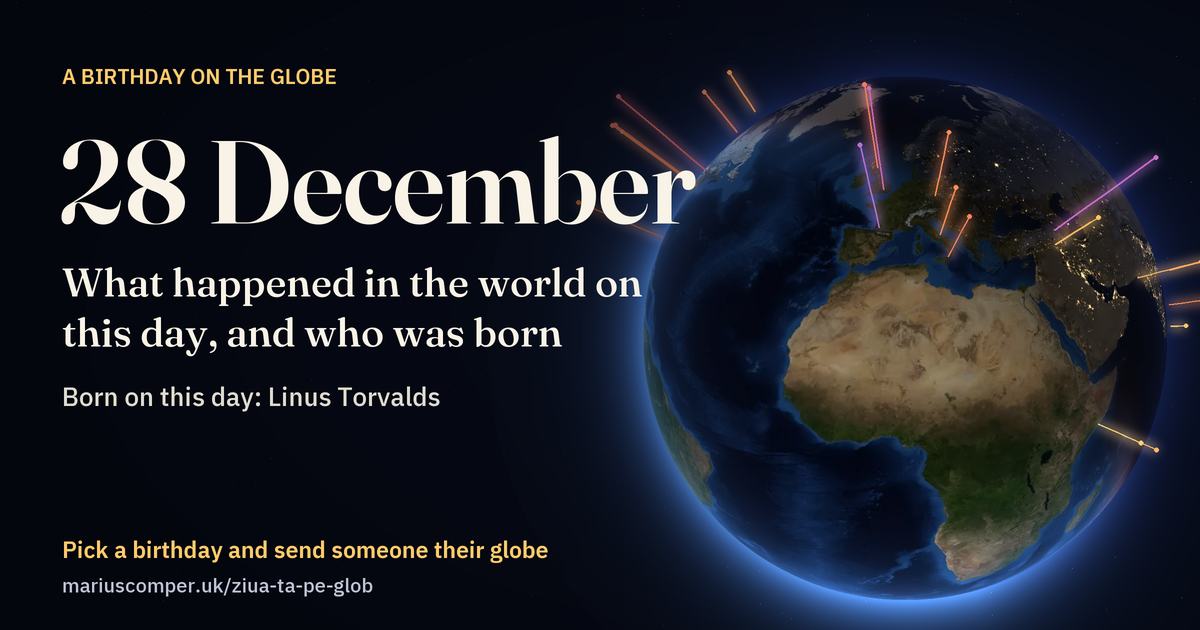 The Earth on 28 December, with the rays of the day’s events