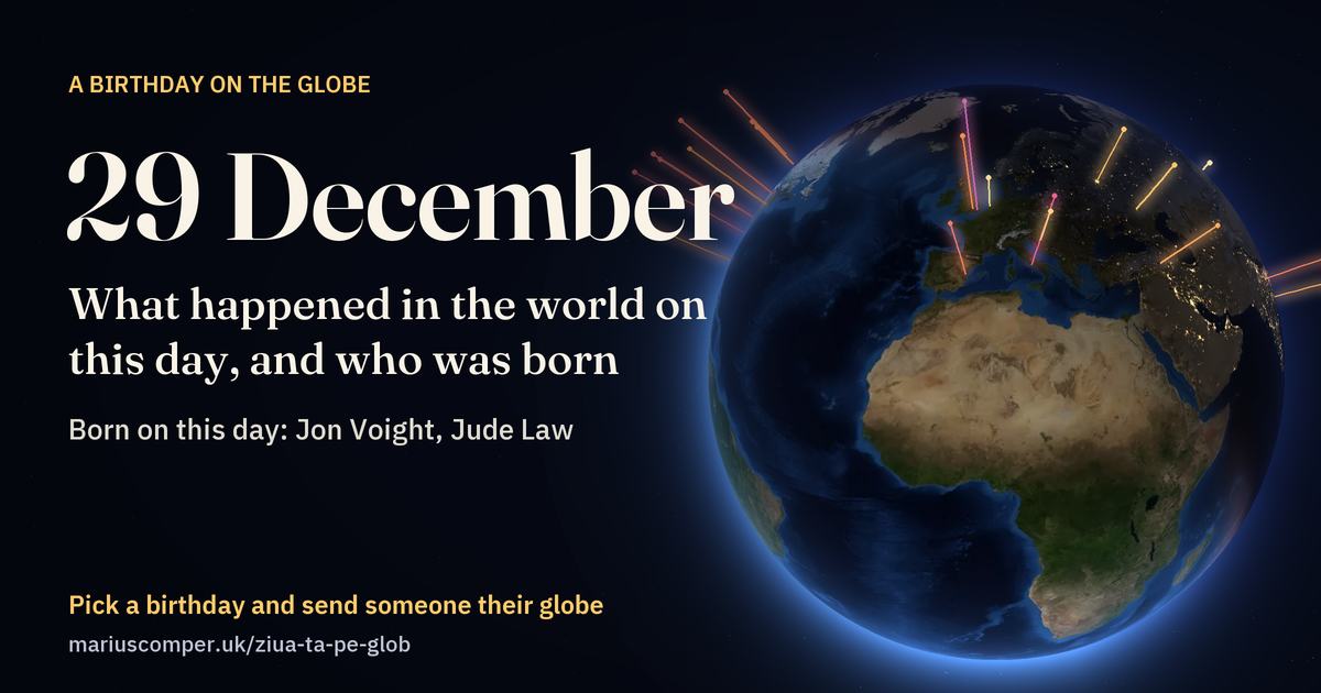The Earth on 29 December, with the rays of the day’s events