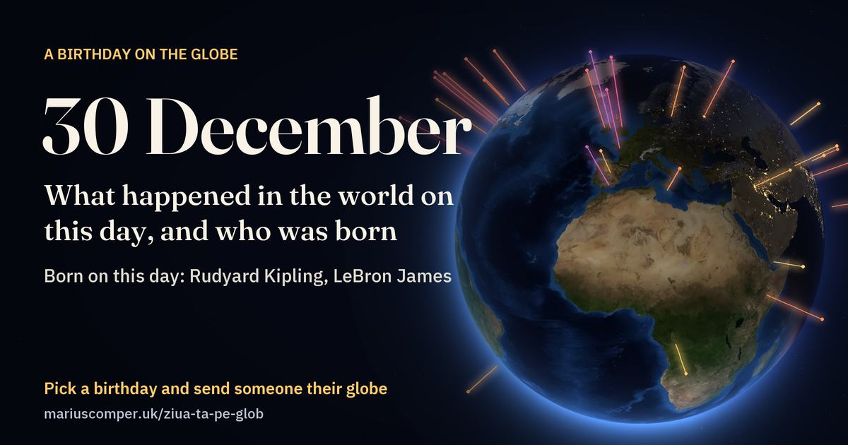 The Earth on 30 December, with the rays of the day’s events