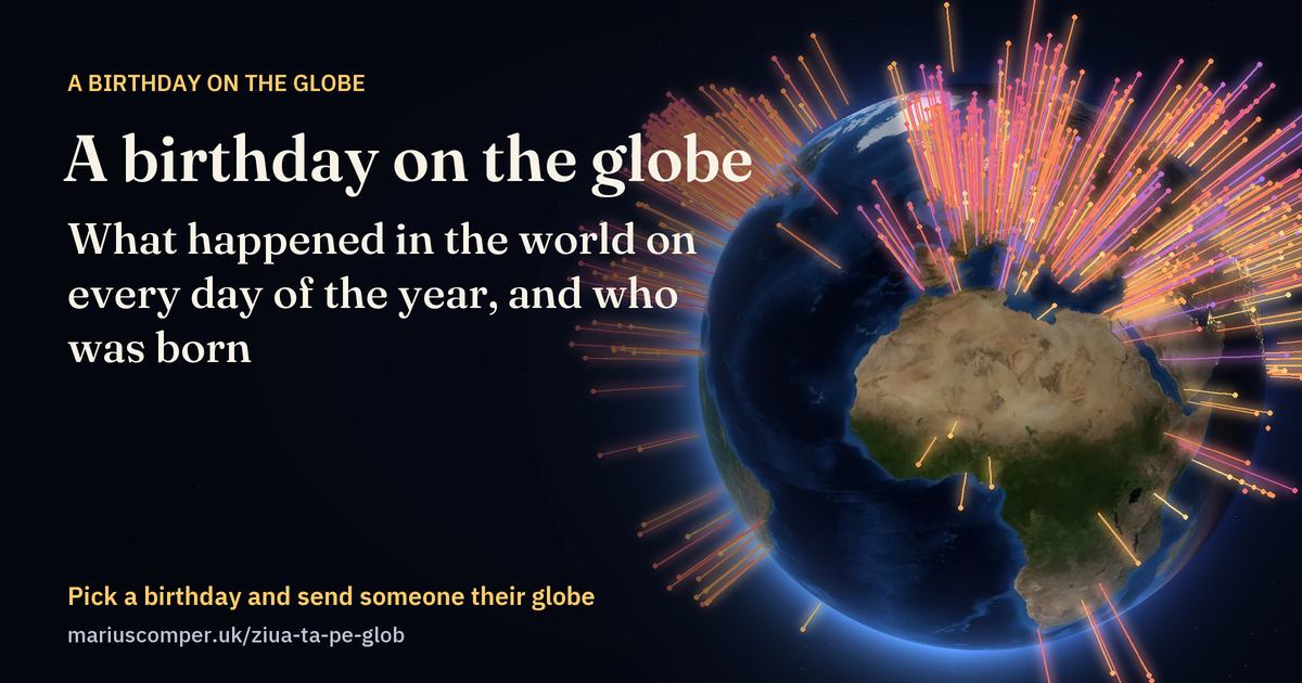 3D globe of the Earth with a ray of light for each event of the day