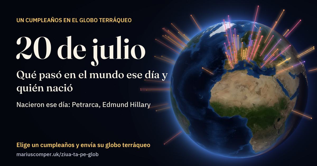 La Tierra el 20 de julio, con los rayos de los acontecimientos del día