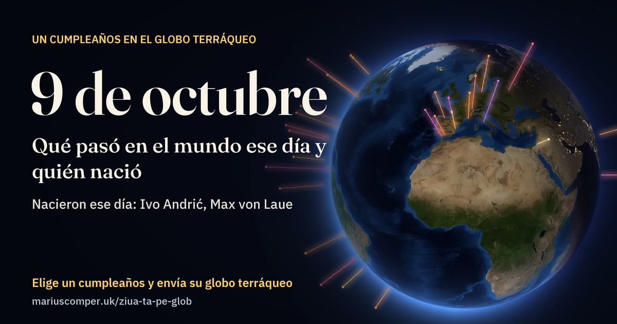 La Tierra el 9 de octubre, con los rayos de los acontecimientos del día
