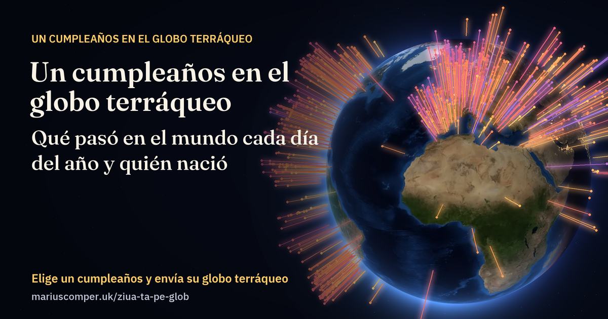 Globo terráqueo en 3D con un rayo de luz por cada acontecimiento del día