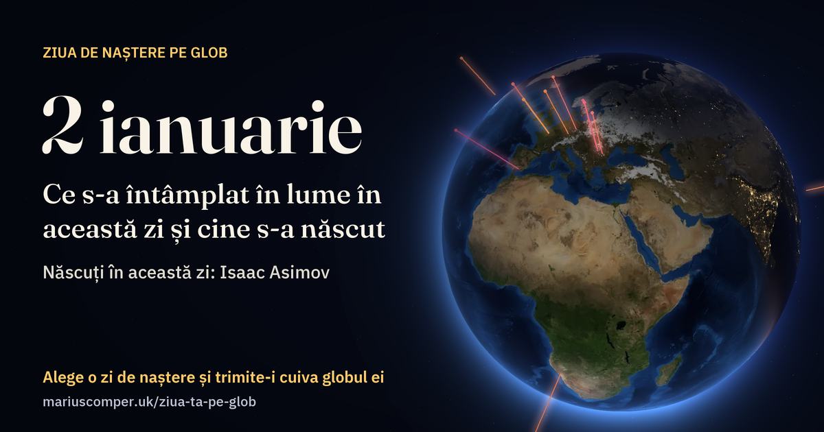 Pământul la 2 ianuarie, cu razele evenimentelor zilei