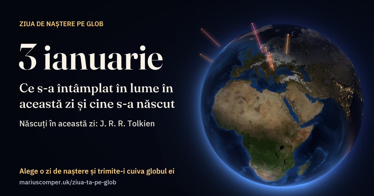 Pământul la 3 ianuarie, cu razele evenimentelor zilei