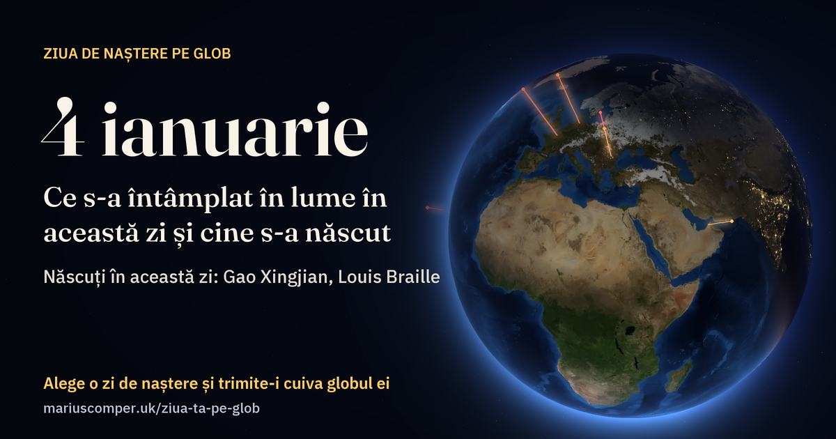 Pământul la 4 ianuarie, cu razele evenimentelor zilei