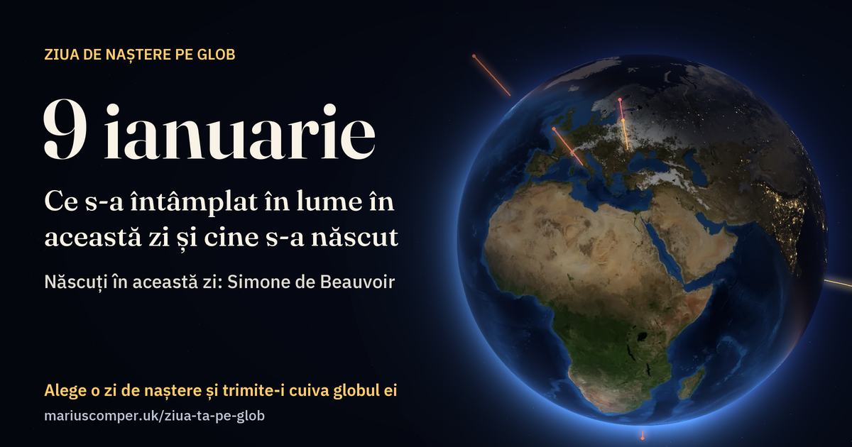 Pământul la 9 ianuarie, cu razele evenimentelor zilei