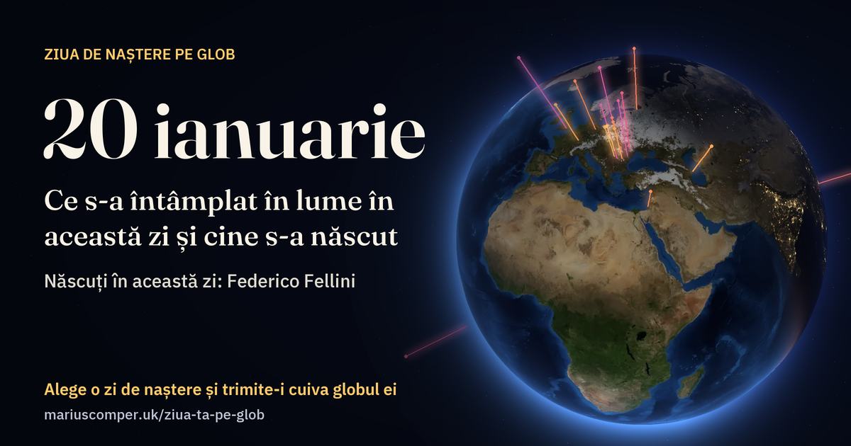 Pământul la 20 ianuarie, cu razele evenimentelor zilei