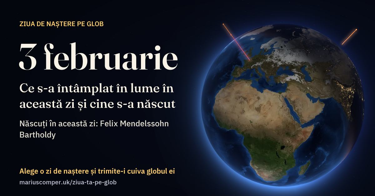 Pământul la 3 februarie, cu razele evenimentelor zilei