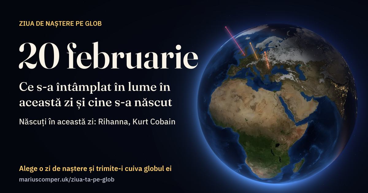 Pământul la 20 februarie, cu razele evenimentelor zilei