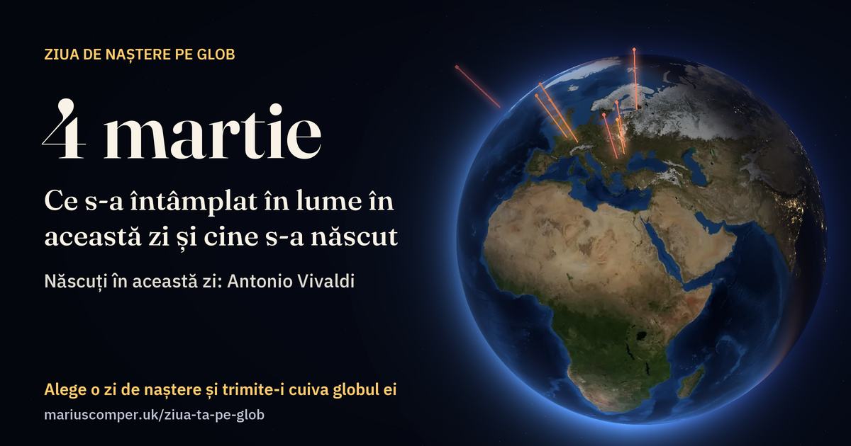 Pământul la 4 martie, cu razele evenimentelor zilei